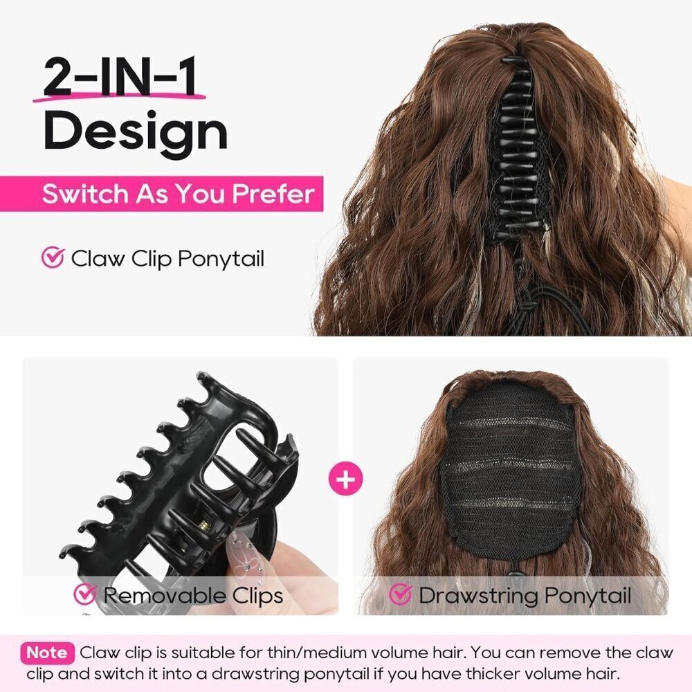 Ponytail Extension 26" Long Claw Clip Ponytail Extension Curly Wavy Pony Tails H - Picture 3 of 8
